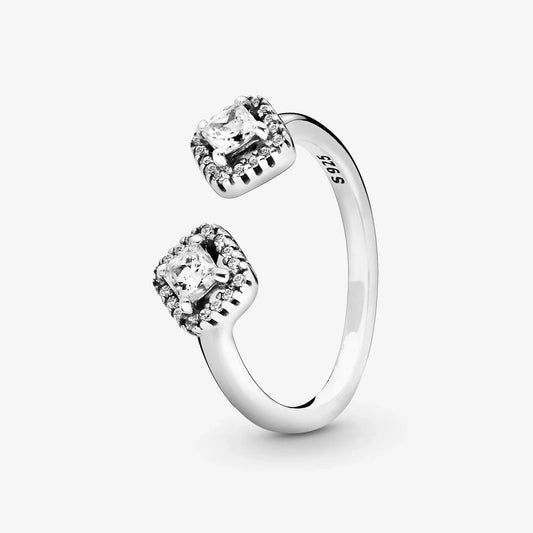 Open Ring with Double Halo of Zirconias