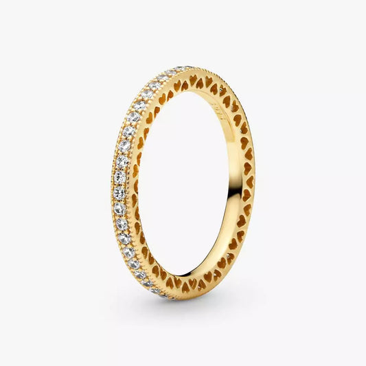 Gold Ring with Hearts and Zirconia