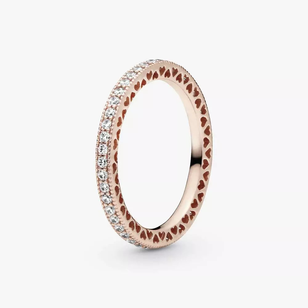 Rose Gold Ring with Hearts and Zirconia
