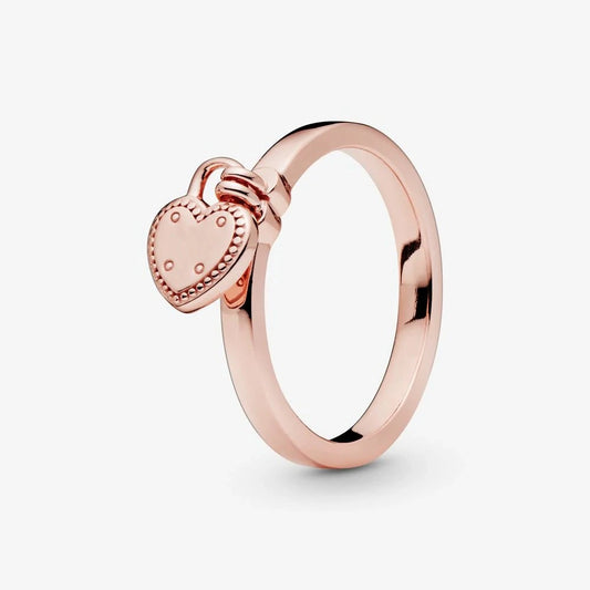 Rose Gold Ring with Dangling Heart Charm