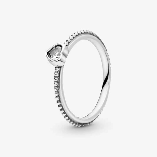 Silver Ring with Heart Detail in Zirconia