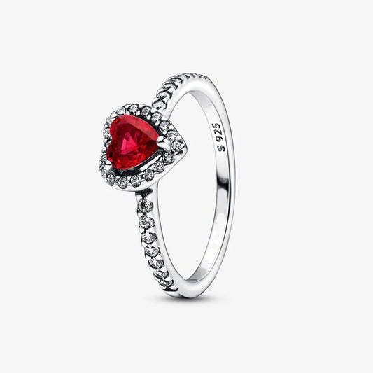 Silver Ring with Red Zirconia in the Shape of a Heart