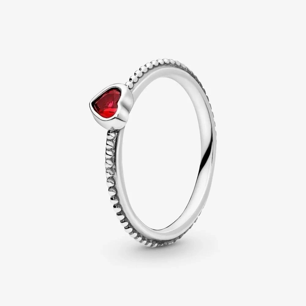 Silver Ring with Red Heart Detail in Zirconia