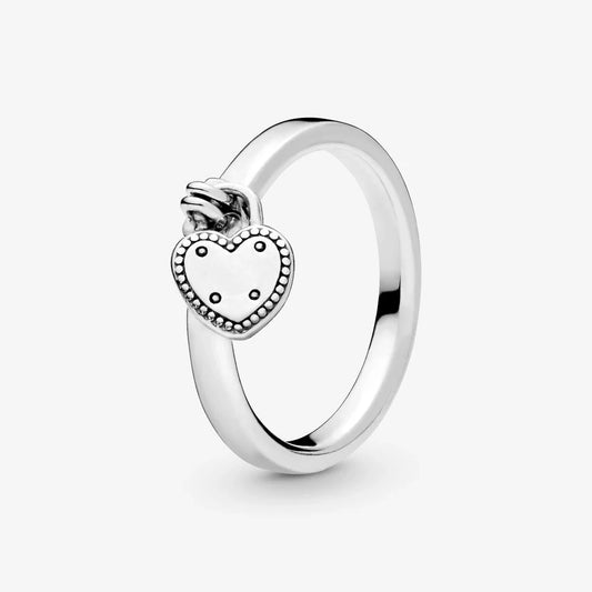 Silver Ring with Dangling Heart Charm