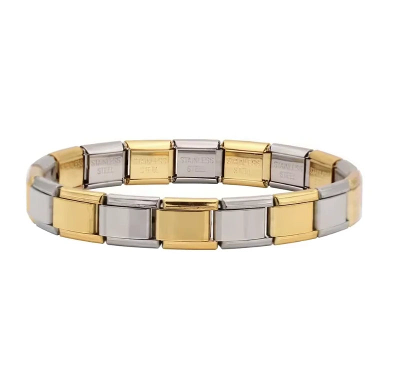 Brazalete Italiano con Diseño de Eslabones en Oro y Plata