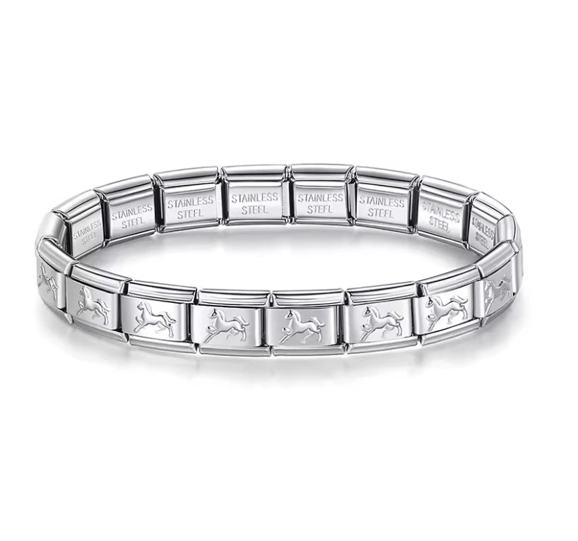 Brazalete Italiano con Caballos en Plateado