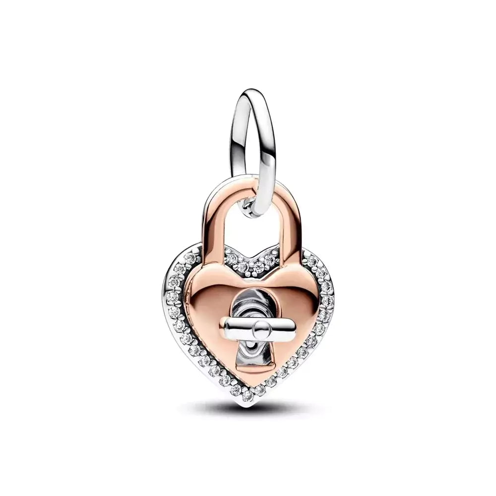 Heart Shaped Padlock Charm in Rose Gold