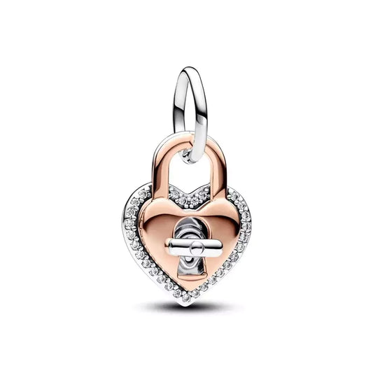 Heart Shaped Padlock Charm in Rose Gold