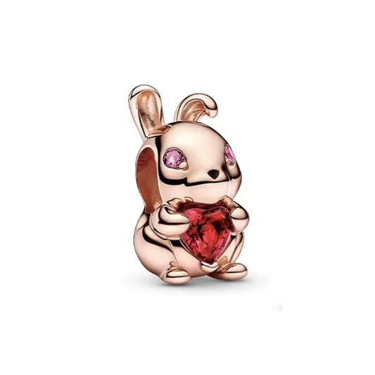 Rabbit Charm with Heart in Rose Gold