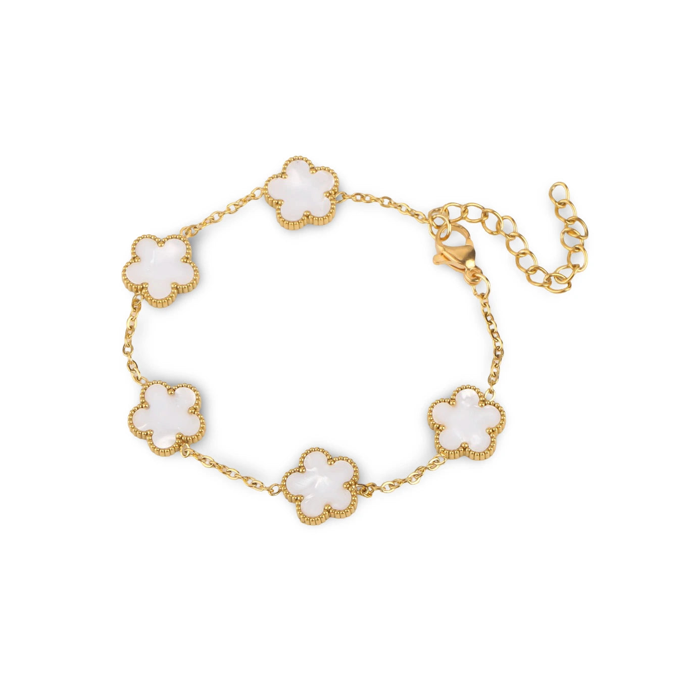 Pulsera con Flores Blancas en Oro