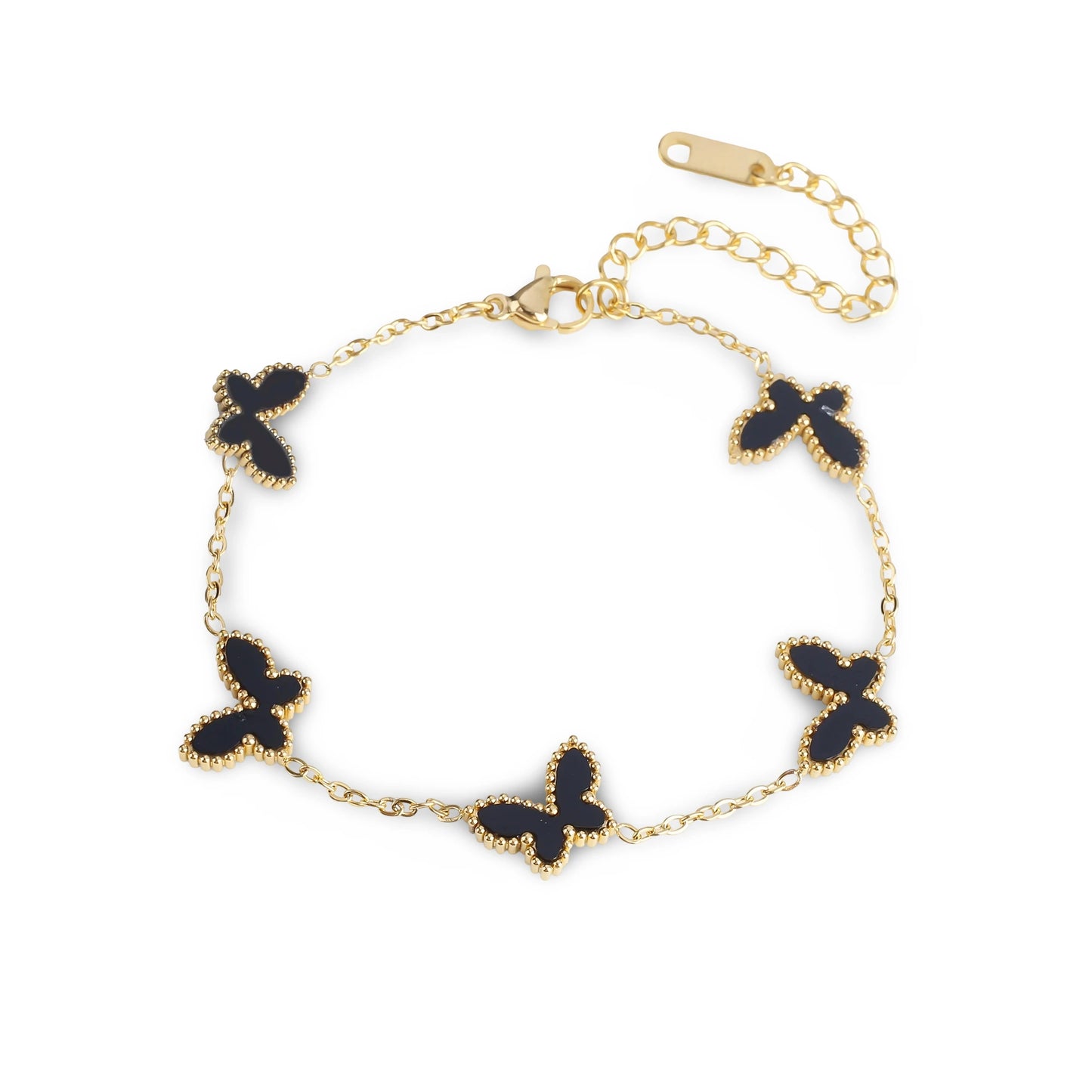 Pulsera con Mariposas Negras en Oro