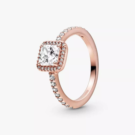 Anillo de Halo Cuadrado en Oro Rosa con Zirconia