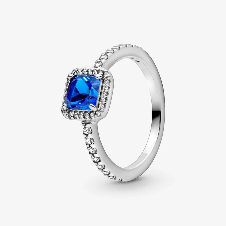 Anillo de Plata con Zirconia Azul Cuadrada