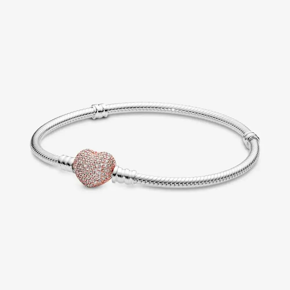 Bracelet with Shiny Heart Clasp in Rose Gold