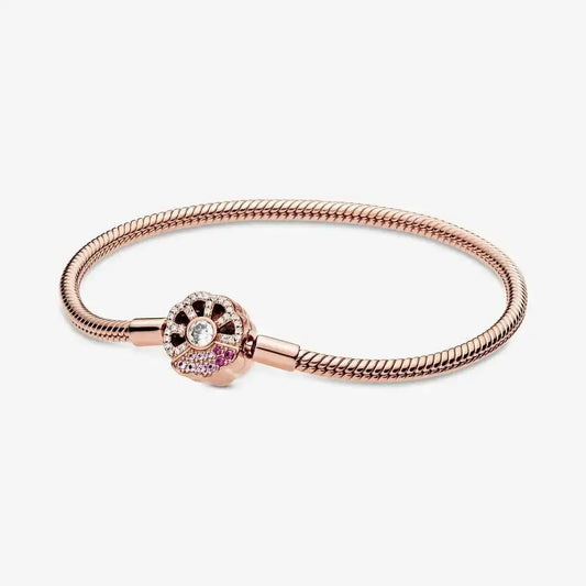 Rose Gold Bracelet with Sparkling Flower Clasp