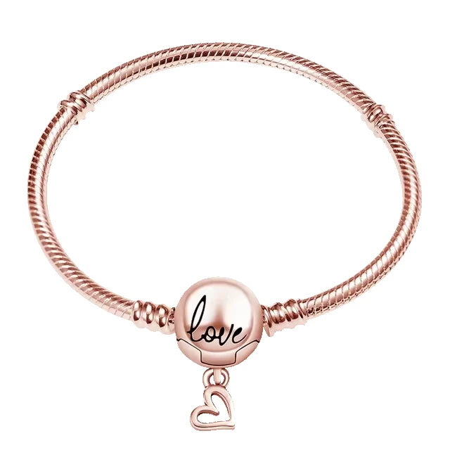 Rose Gold Bracelet with Love Clasp and Hanging Heart