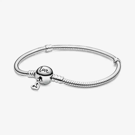 Silver Bracelet with Love Clasp and Hanging Heart