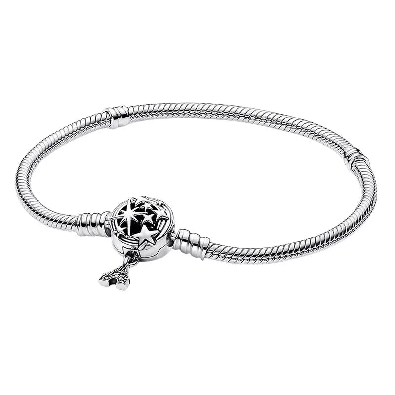 Brazalete con Charm de Estrellas y Castillo Mágico en Plata