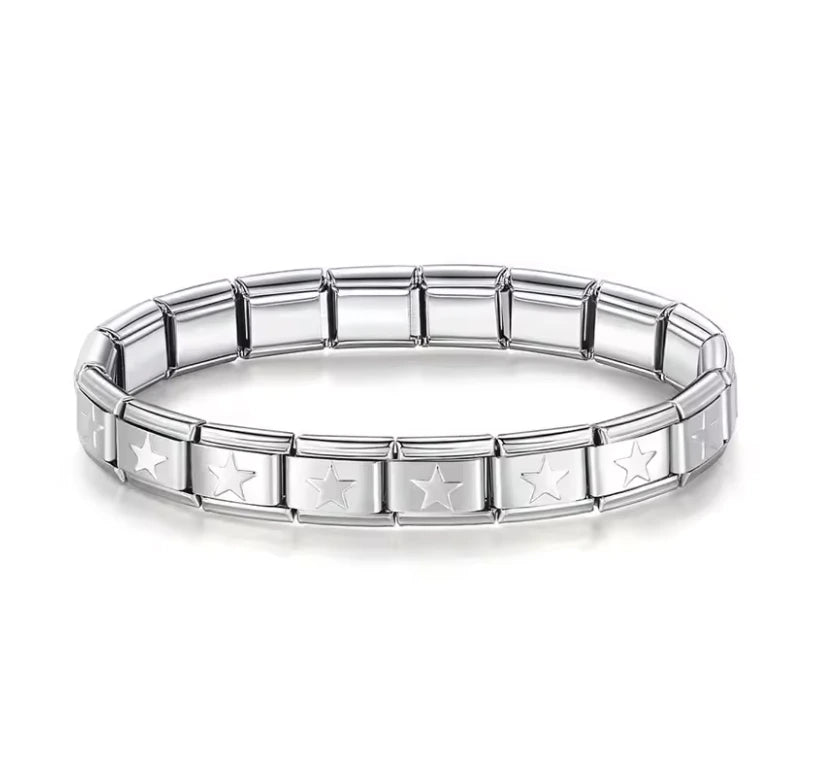 Brazalete Italiano con Estrellas en Plateado