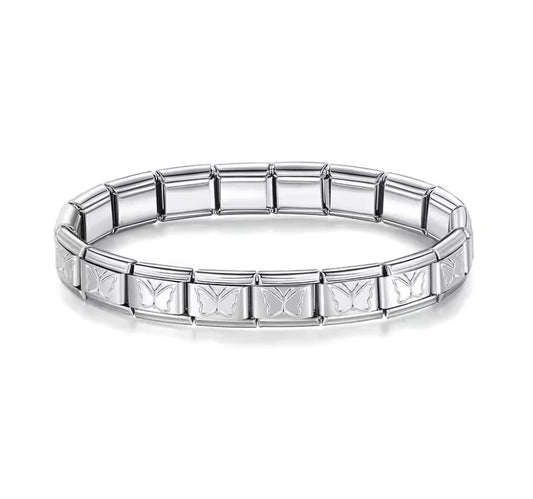 Brazalete Italiano con Mariposas en Plateado