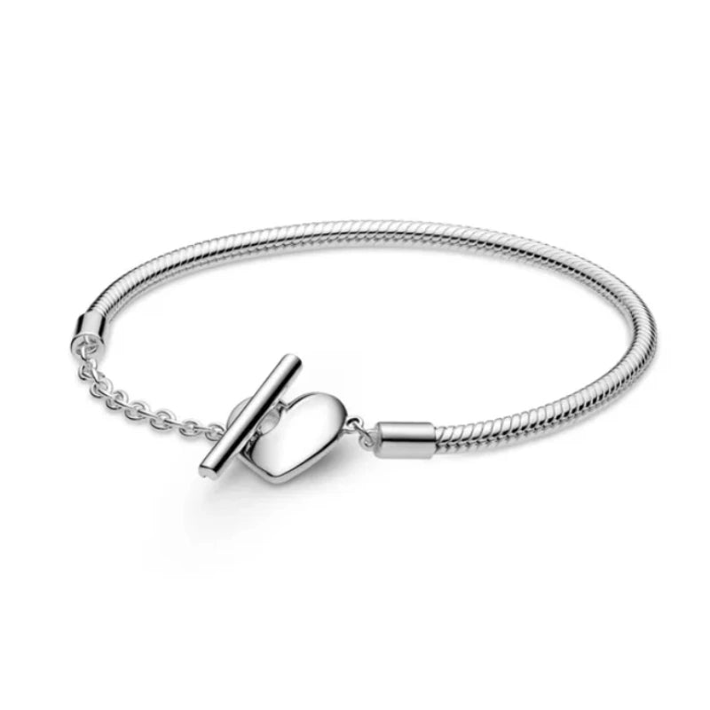 Silver Bracelet with Silver Heart Clasp