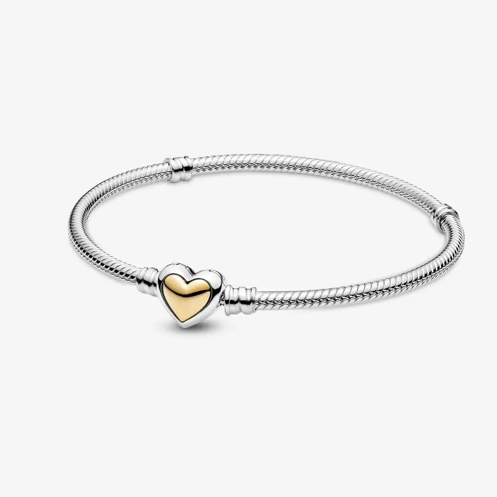 Silver Bracelet with Gold Heart Clasp