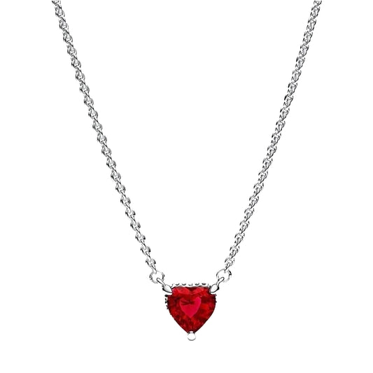 Collar con Péndulo de Corazón Rojo en Plata