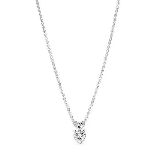 Collar con Doble Corazón Brillante en Plata Esterlina