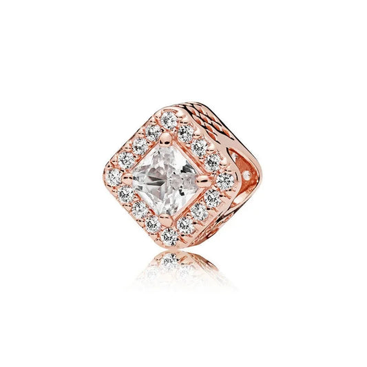Charm con Diamante Cuadrado Chapado en Oro Rosa