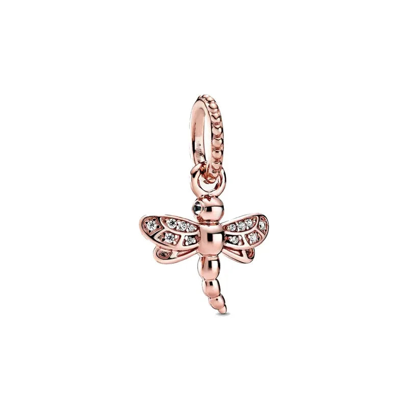 Charm de Libélula con Detalles Brillantes Chapado en Oro Rosa