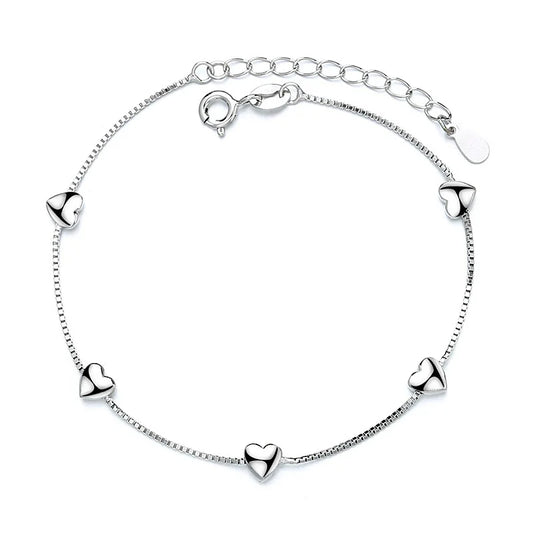 Pulsera con Corazones Ajustable en Plata
