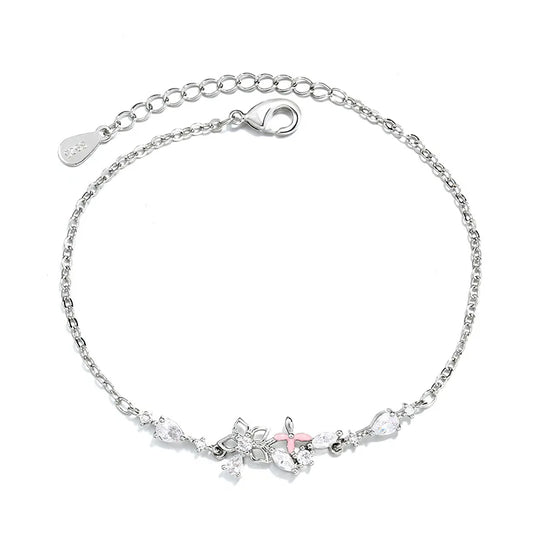 Pulsera con Flor y Detalles Brillantes en Plata