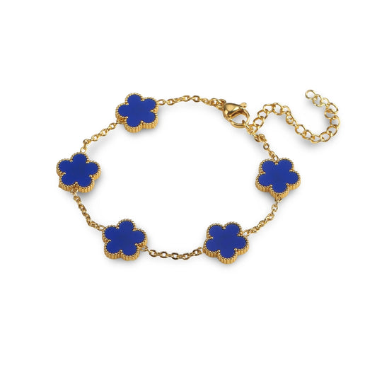 Pulsera con Flores Azules en Oro
