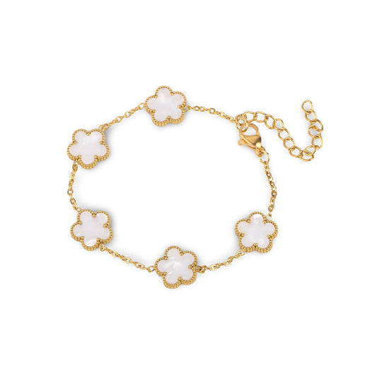 Pulsera con Flores Blancas en Oro