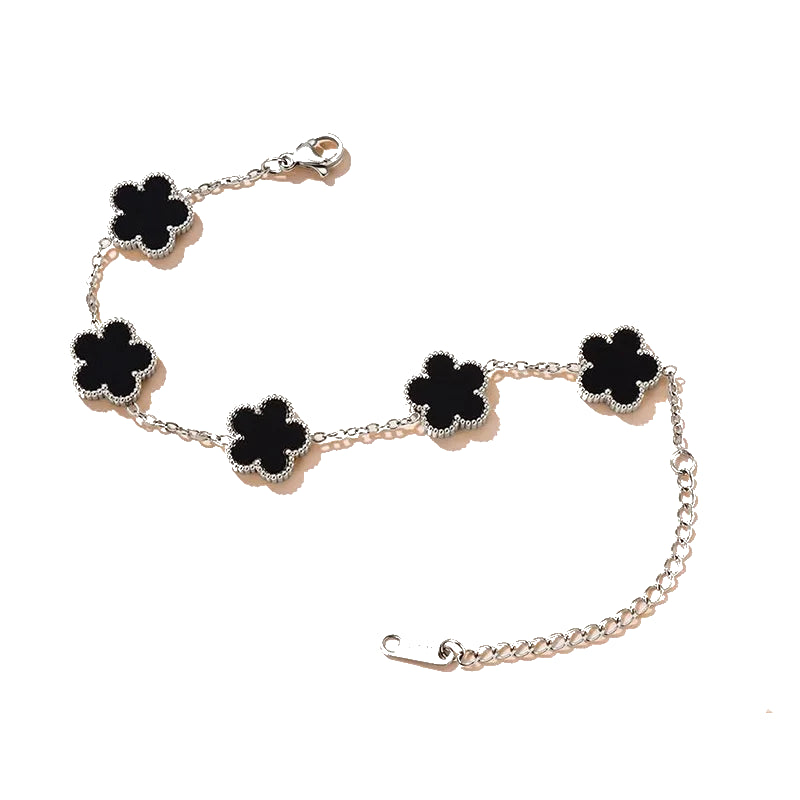 Pulsera con Flores Negras en Plata
