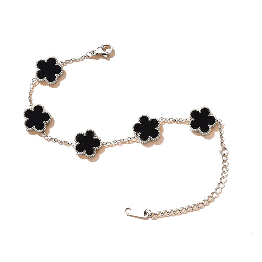 Pulsera con Flores Negras en Plata