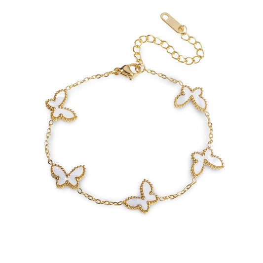 Pulsera con Mariposas Blancas en Oro