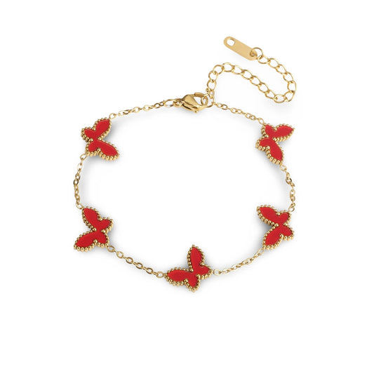 Pulsera con Mariposas Rojas en Oro