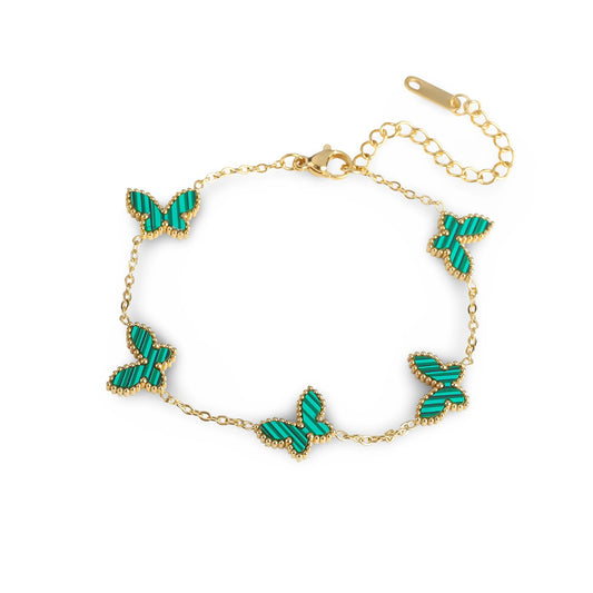Pulsera con Mariposas Verdes en Oro