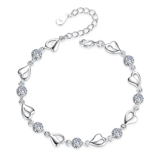 Pulsera con Corazones y Zirconias en Plata